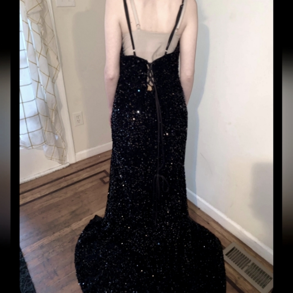 Dress - Black floor length sequin gown